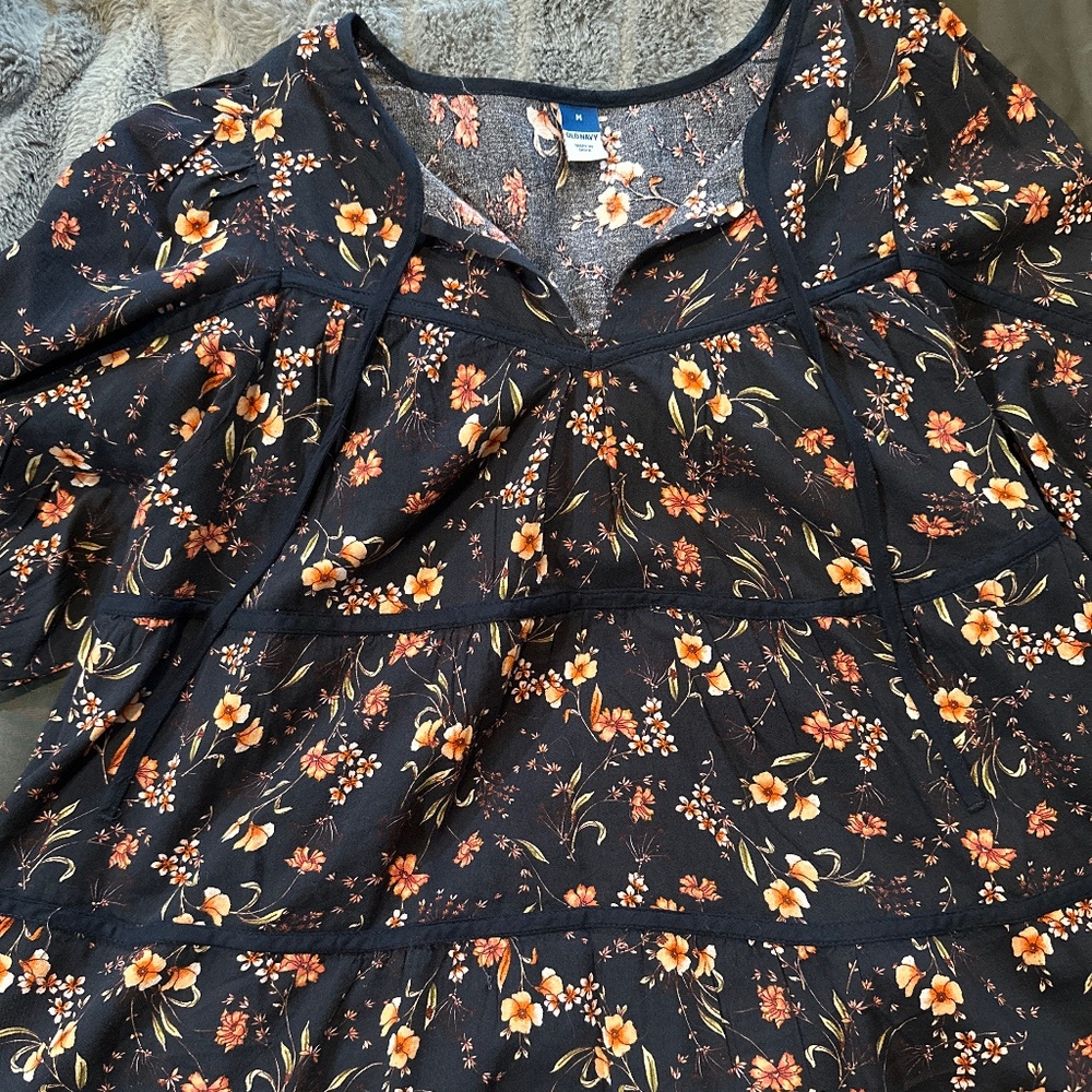 Floral and navy blue blouse